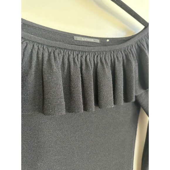 ELIE TAHARI Black Off-The-Shoulder 100% Wool Sweater Sz. Medium - Picture 2 of 10